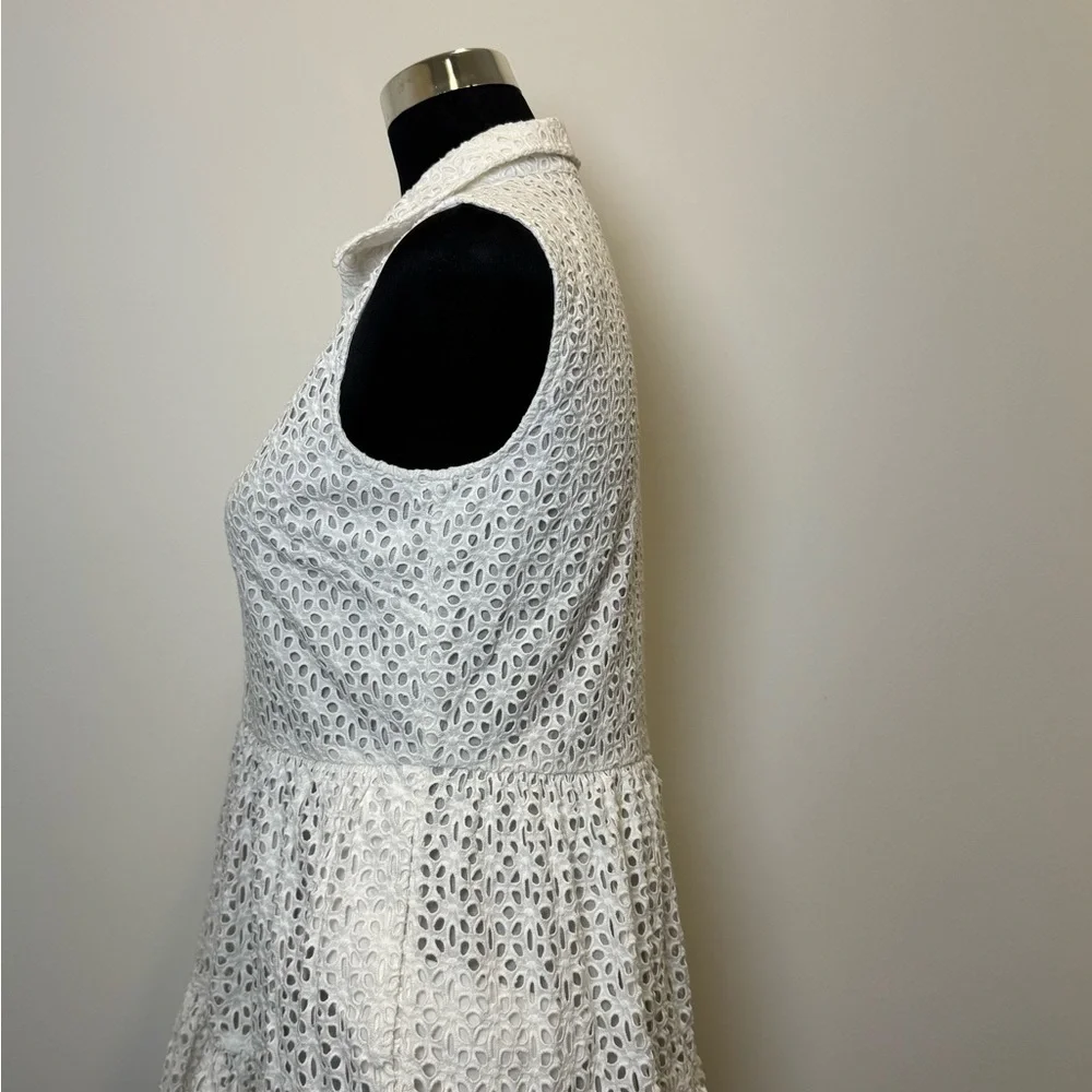 Kate Spade White Eyelet Sleeveless Tiered Shirt Dress w/ Pockets